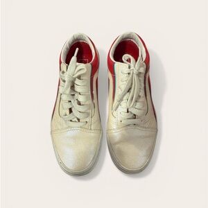 Cream and Red High-Top Sneakers